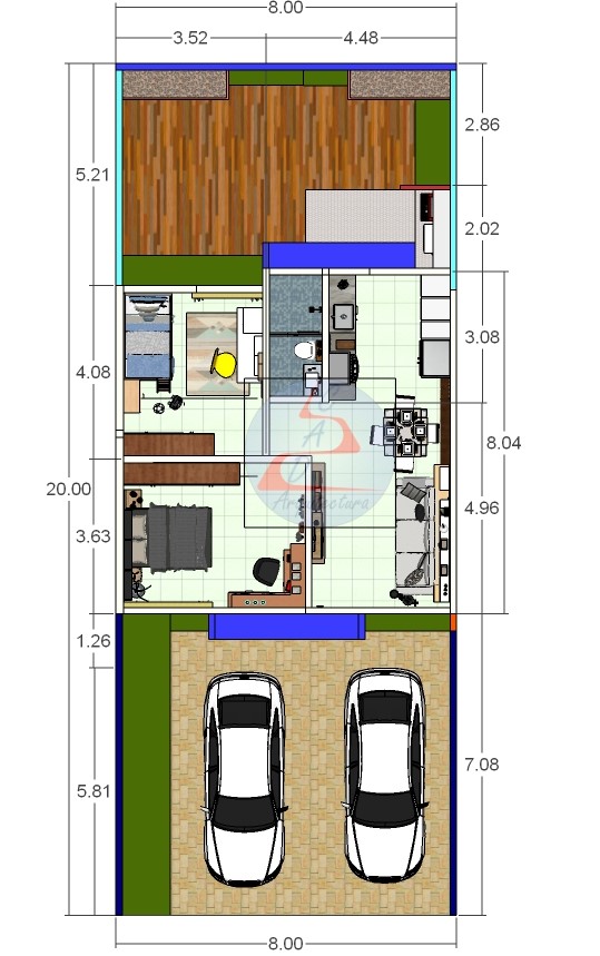 Plano de CASA de 8x8 metros de UN Piso Dos Recamaras d242 - CASA ACTUAL ...