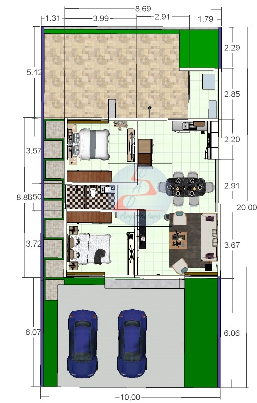 CASA de 8x8 metros de UN Piso Dos Recamaras d311 - CASA ACTUAL DISEÑO